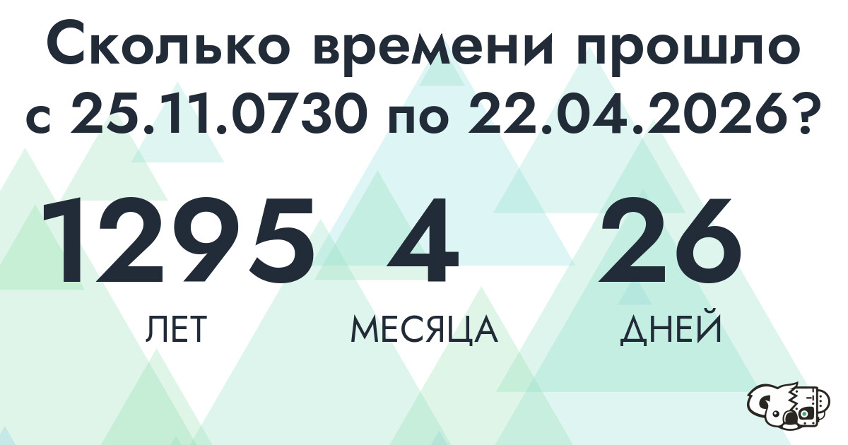 Сколько времени прошло с 25 ноября 730 года по 22 апреля 2026 года
