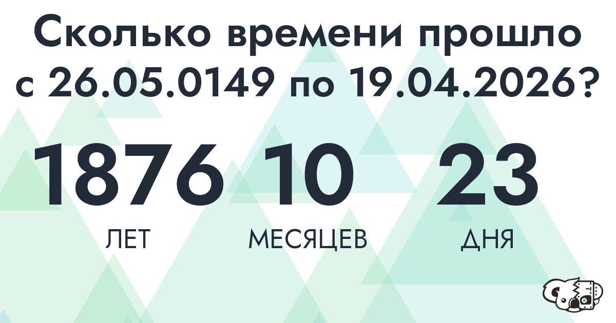 Сколько времени прошло с 26 мая 149 года по 19 апреля 2026 года