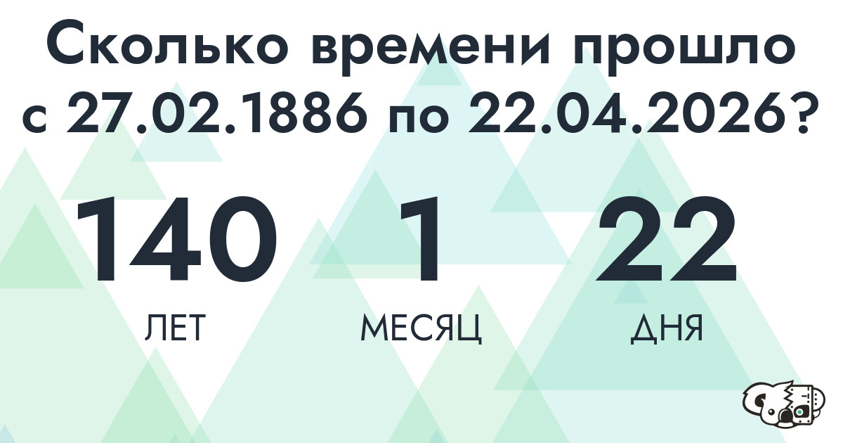 Сколько времени прошло с 27 февраля 1886 года по 22 апреля 2026 года