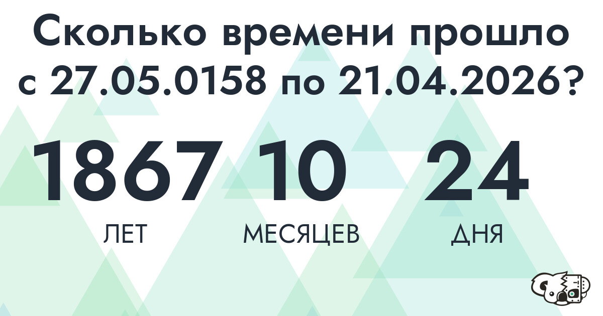 Сколько времени прошло с 27 мая 158 года по 21 апреля 2026 года