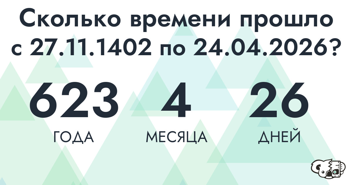 Сколько времени прошло с 27 ноября 1402 года по 24 апреля 2026 года
