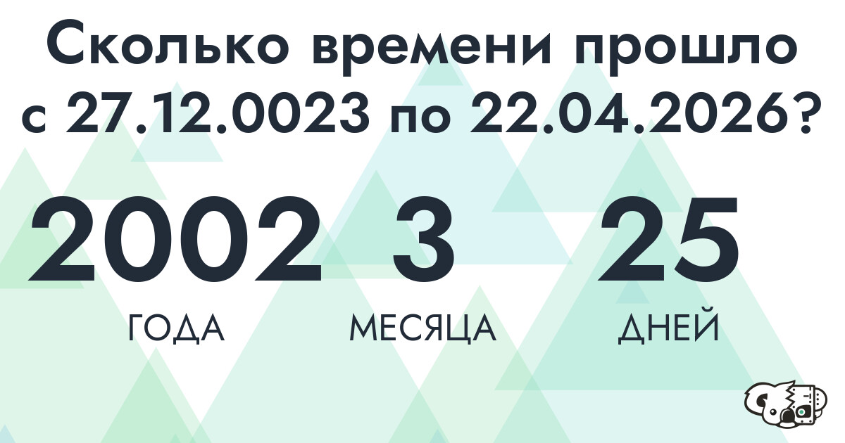 Сколько времени прошло с 27 декабря 23 года по 22 апреля 2026 года