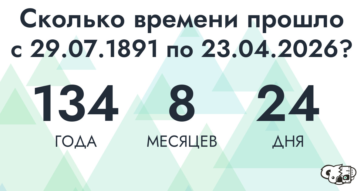 Сколько времени прошло с 29 июля 1891 года по 23 апреля 2026 года