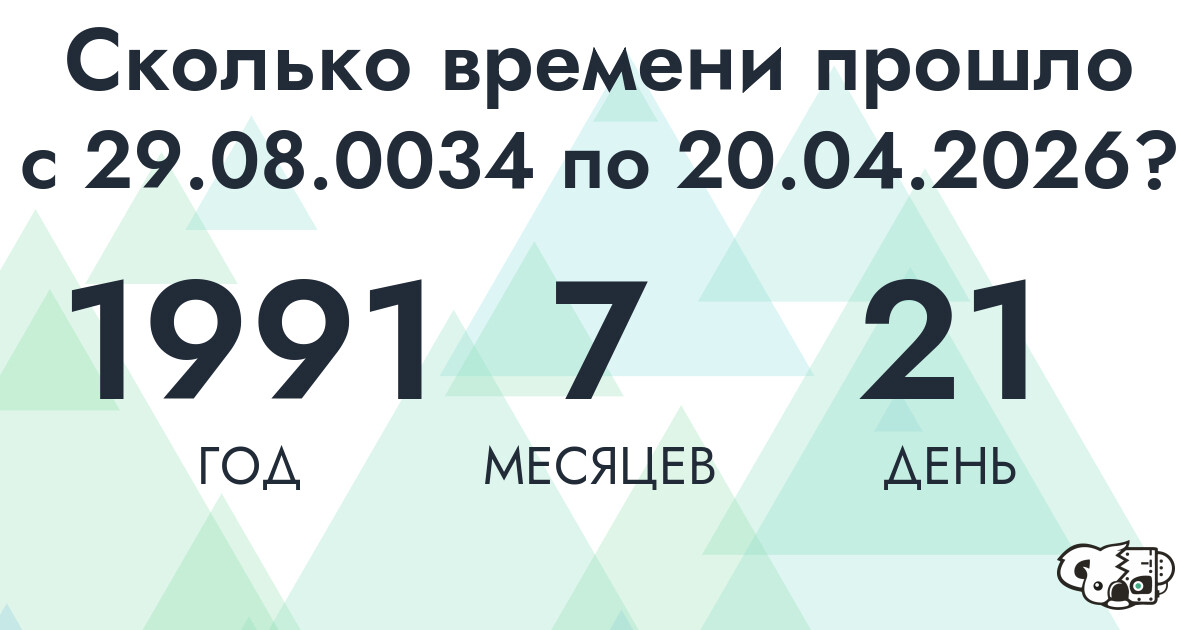 Сколько времени прошло с 29 августа 34 года по 20 апреля 2026 года