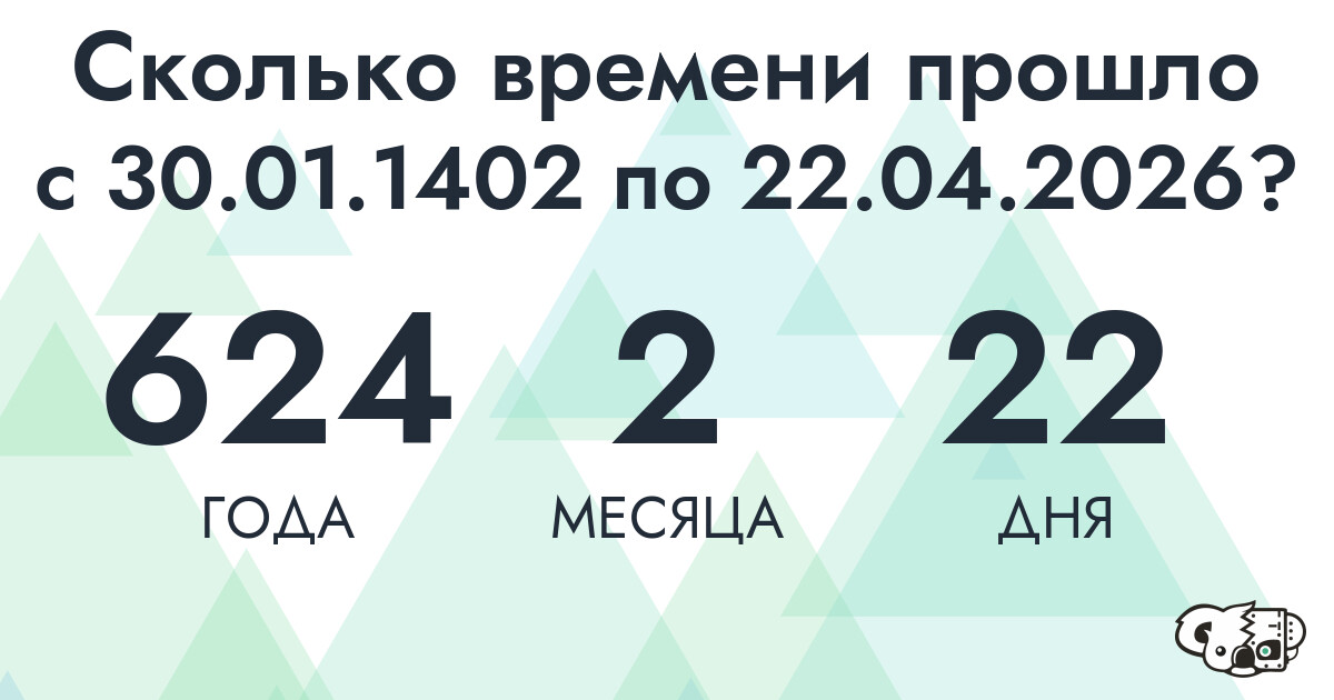 Сколько времени прошло с 30 января 1402 года по 22 апреля 2026 года