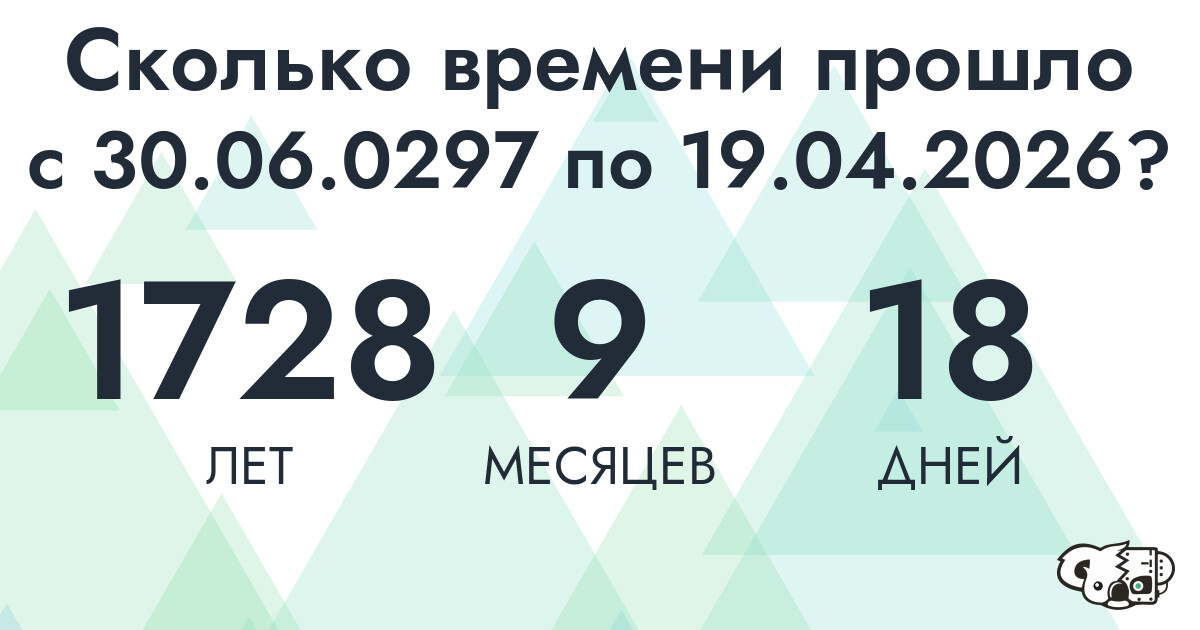 Сколько времени прошло с 30 июня 297 года по 19 апреля 2026 года
