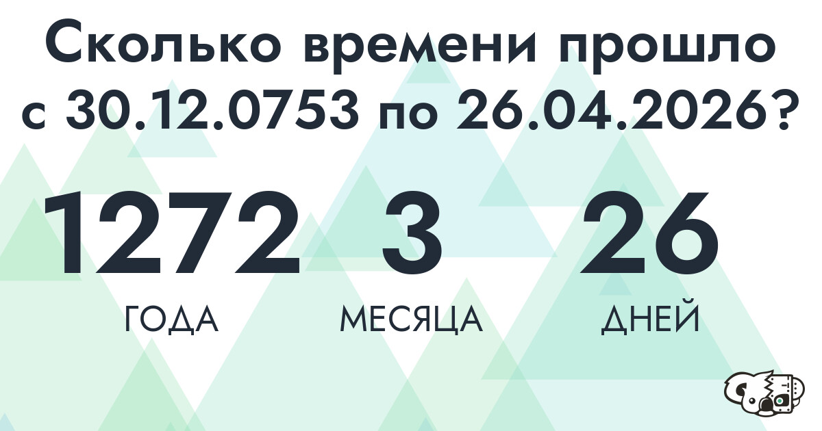 Сколько времени прошло с 30 декабря 753 года по 26 апреля 2026 года