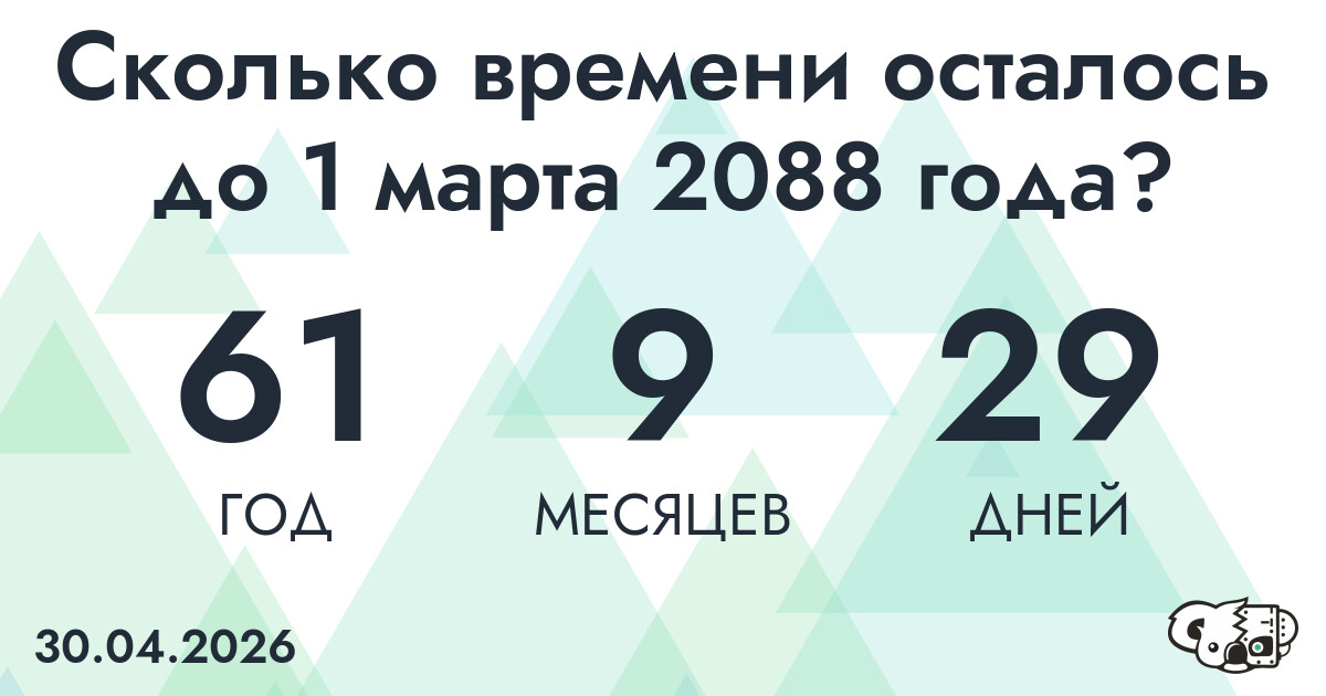 Сколько времени осталось до 1 марта 2088 года