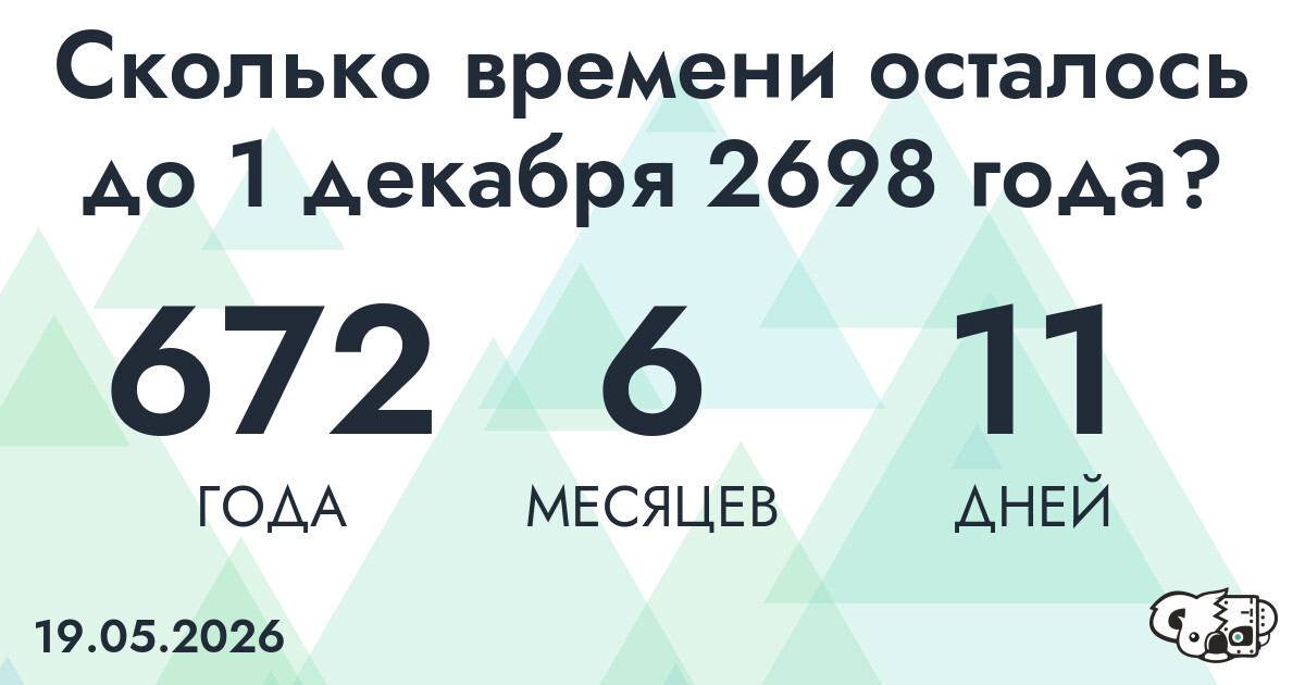 Сколько времени осталось до 1 декабря 2698 года