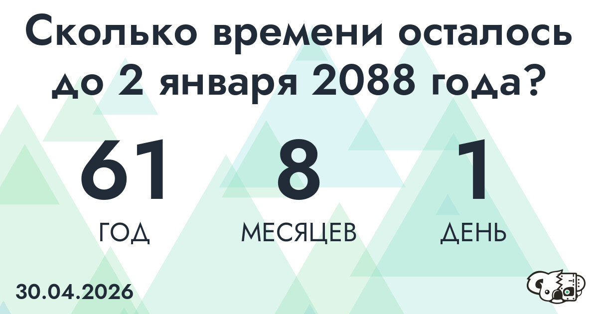 Сколько времени осталось до 2 января 2088 года