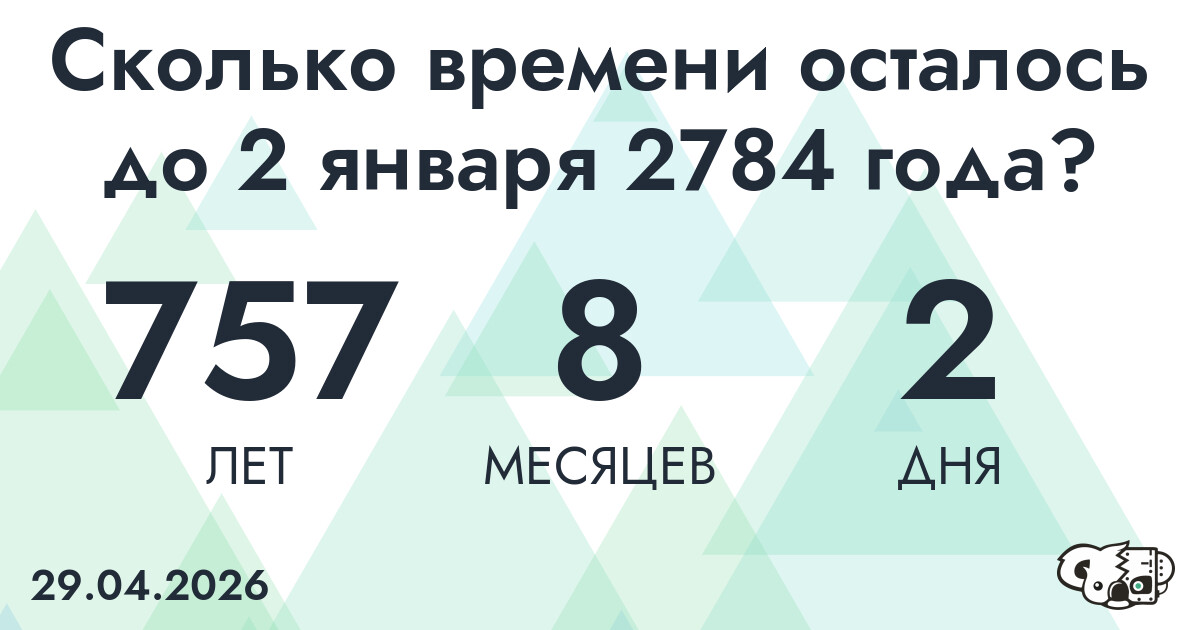 Сколько времени осталось до 2 января 2784 года