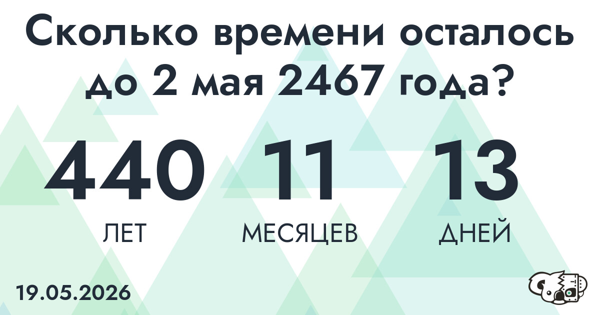 Сколько времени осталось до 2 мая 2467 года