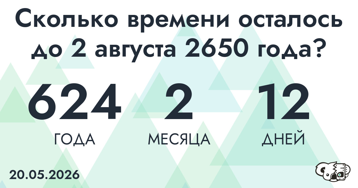 Сколько времени осталось до 2 августа 2650 года