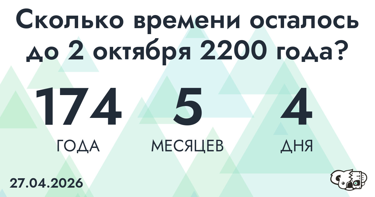 Сколько времени осталось до 2 октября 2200 года