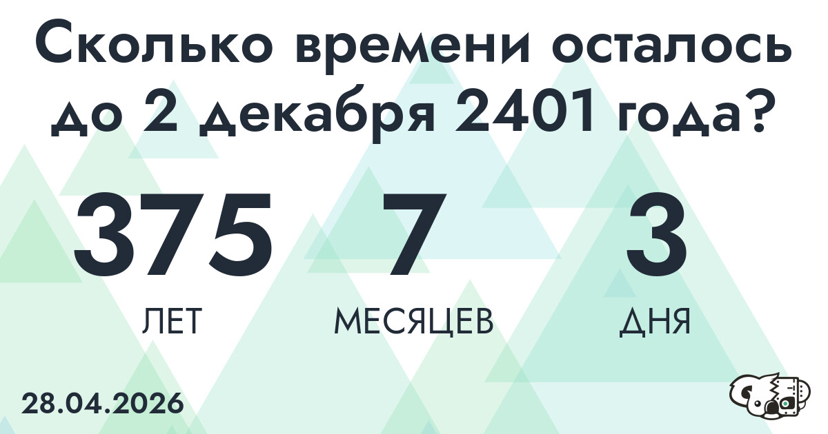 Сколько времени осталось до 2 декабря 2401 года