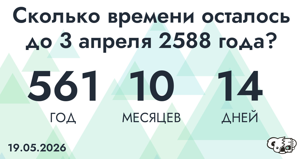 Сколько времени осталось до 3 апреля 2588 года