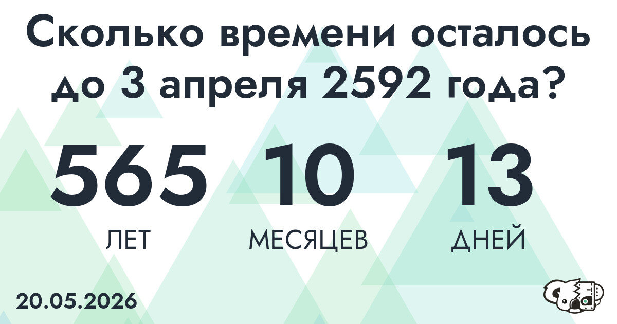 Сколько времени осталось до 3 апреля 2592 года