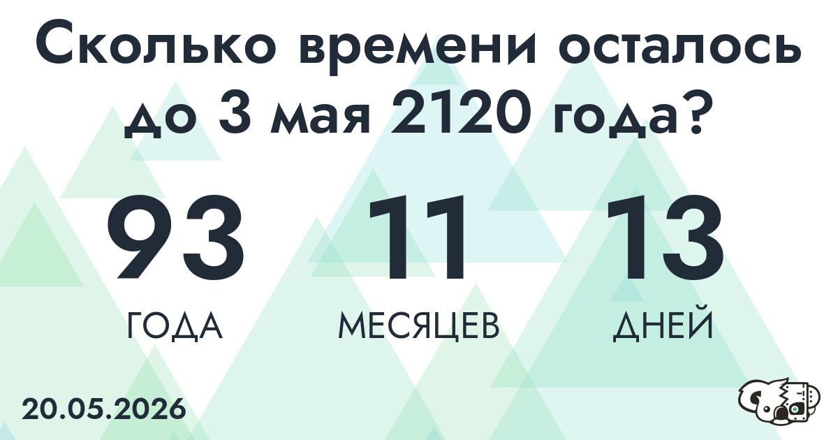 Сколько времени осталось до 3 мая 2120 года