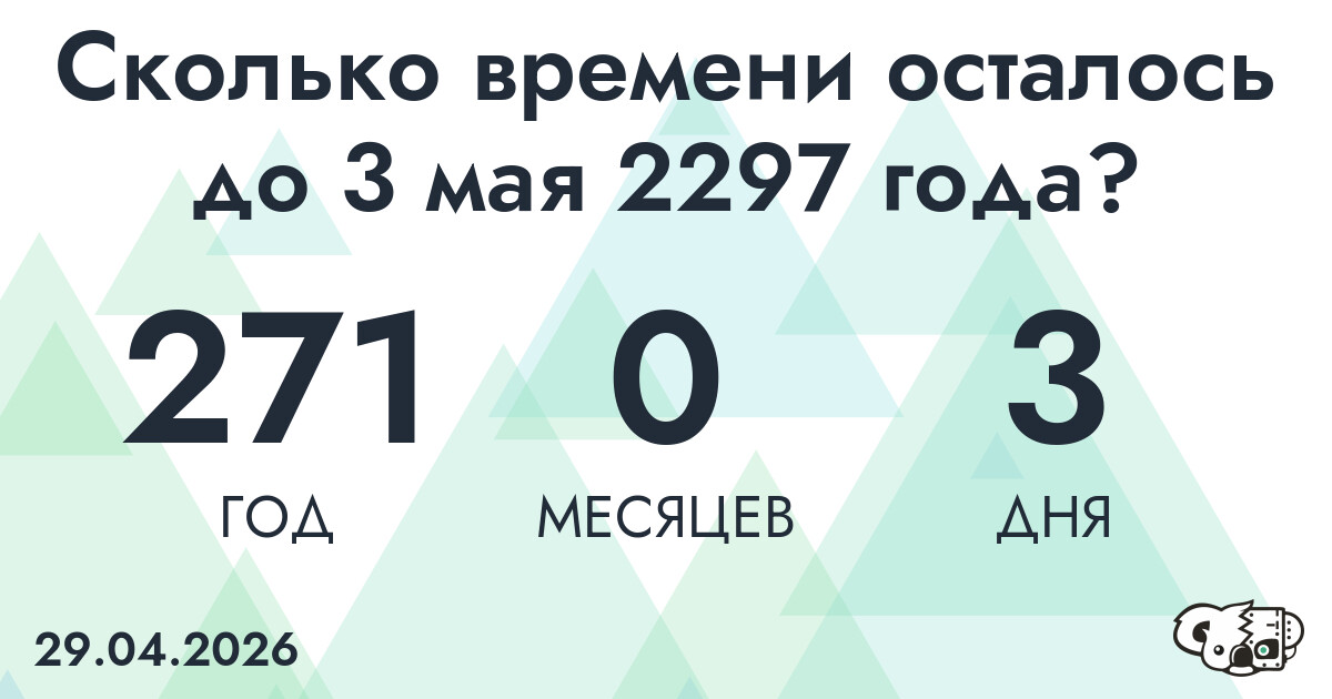 Сколько времени осталось до 3 мая 2297 года