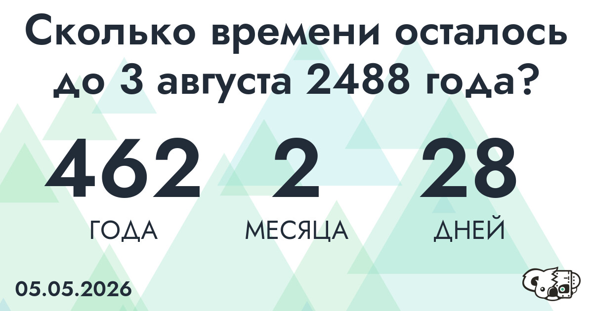 Сколько времени осталось до 3 августа 2488 года