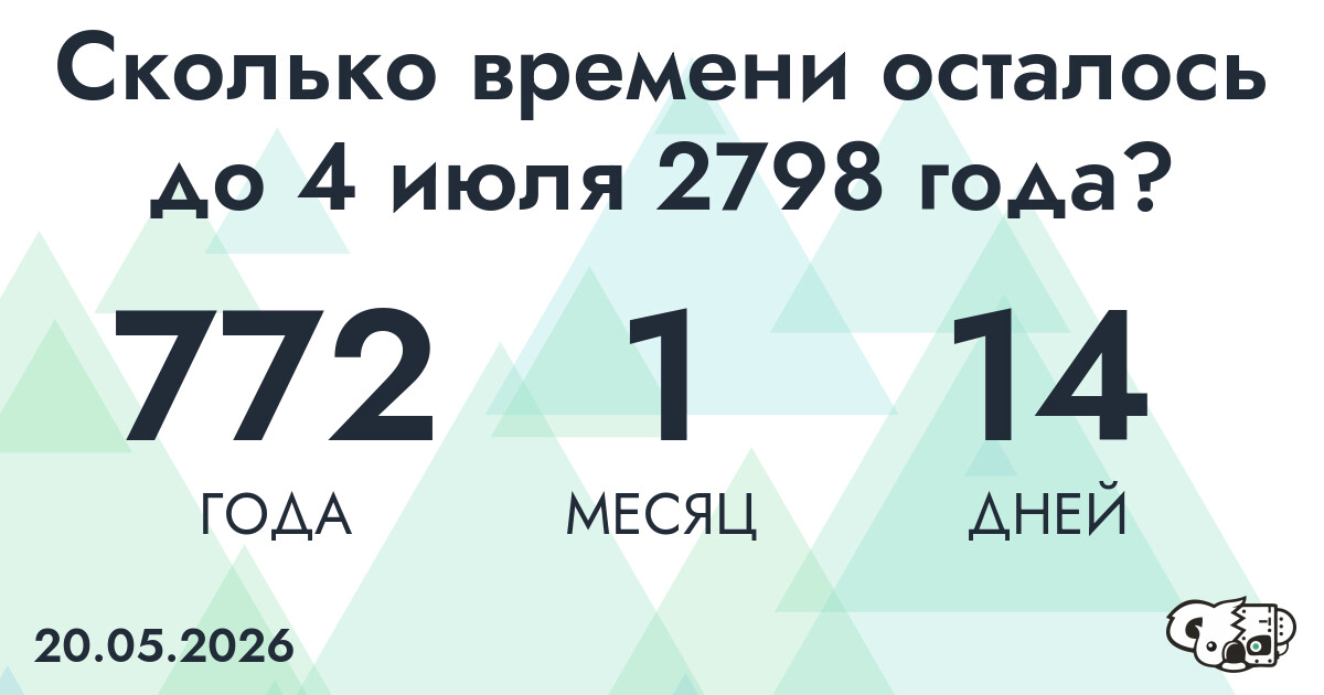 Сколько времени осталось до 4 июля 2798 года