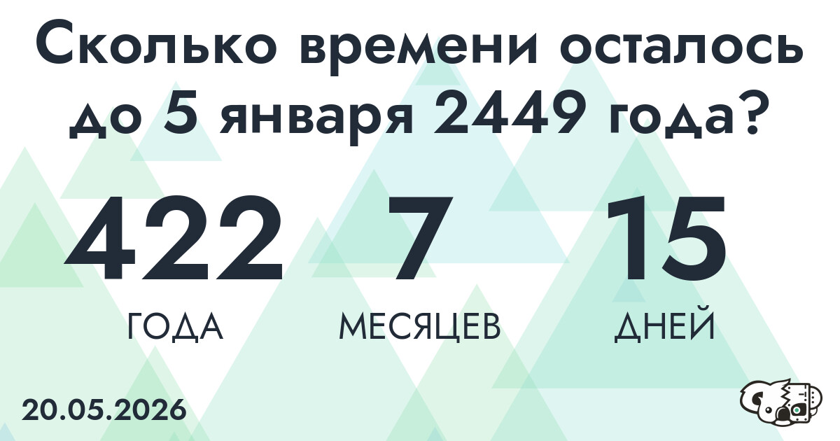Сколько времени осталось до 5 января 2449 года