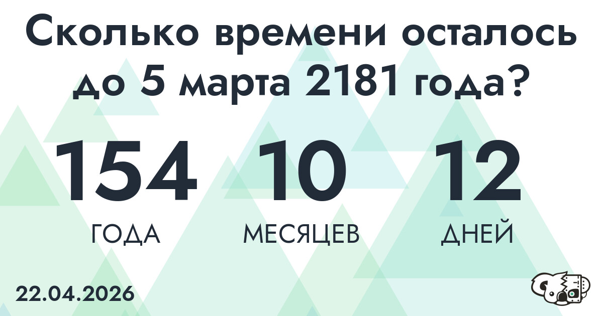 Сколько времени осталось до 5 марта 2181 года