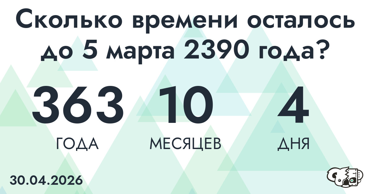 Сколько времени осталось до 5 марта 2390 года