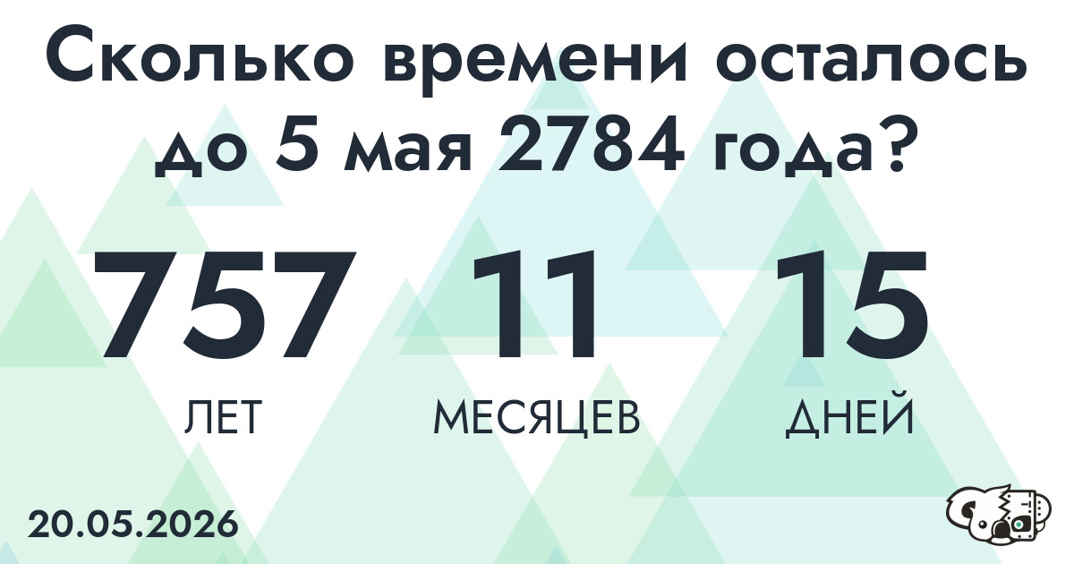 Сколько времени осталось до 5 мая 2784 года