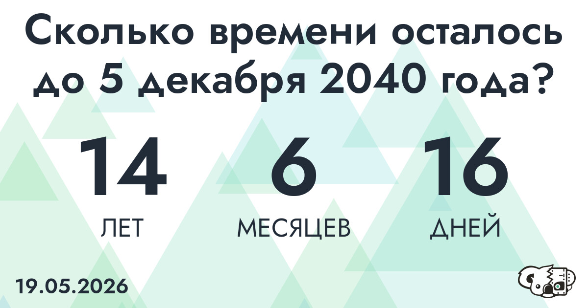 Сколько времени осталось до 5 декабря 2040 года
