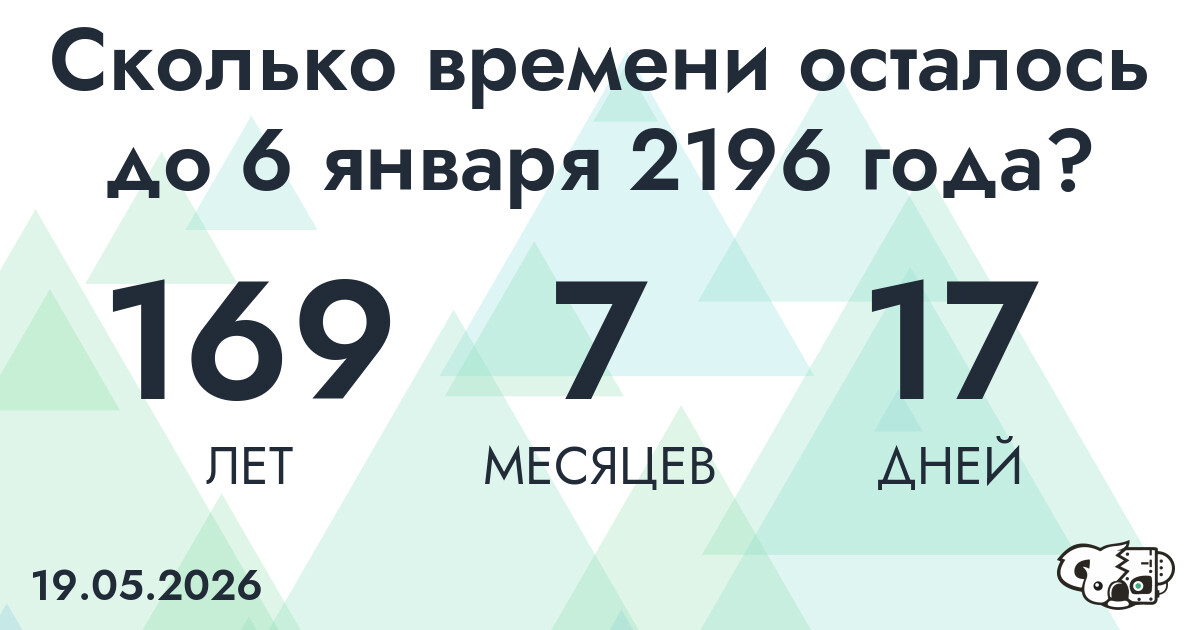 Сколько времени осталось до 6 января 2196 года