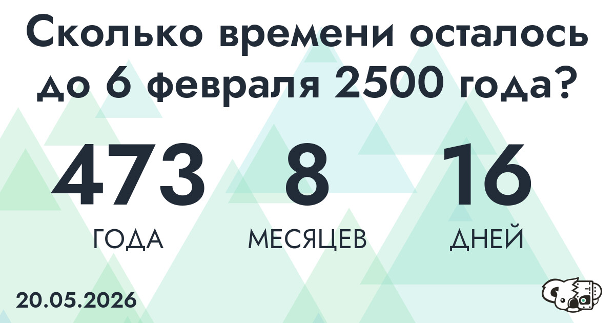 Сколько времени осталось до 6 февраля 2500 года