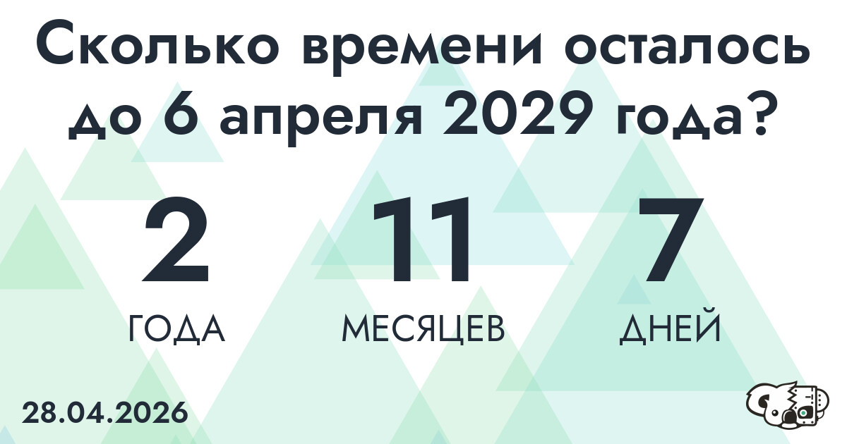 Сколько времени осталось до 6 апреля 2029 года