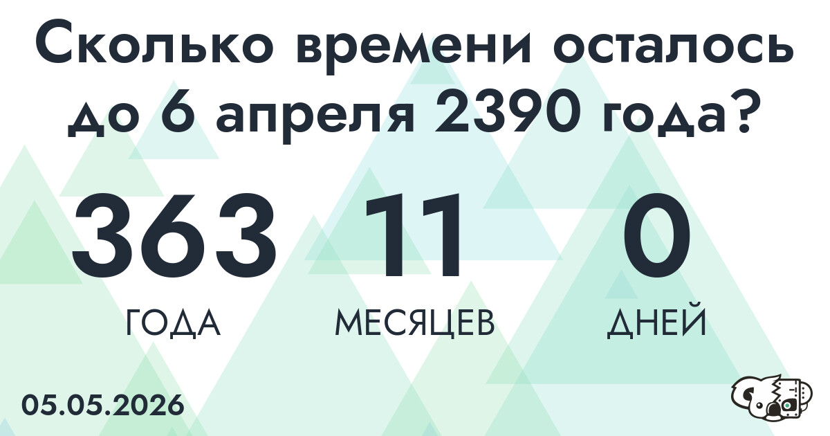Сколько времени осталось до 6 апреля 2390 года