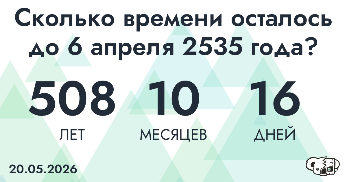 Сколько времени осталось до 6 апреля 2535 года
