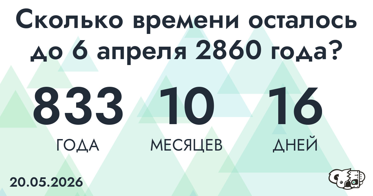 Сколько времени осталось до 6 апреля 2860 года