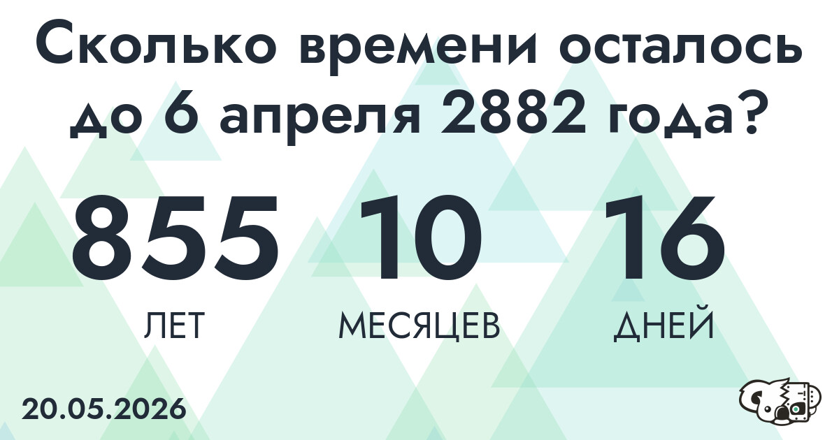 Сколько времени осталось до 6 апреля 2882 года