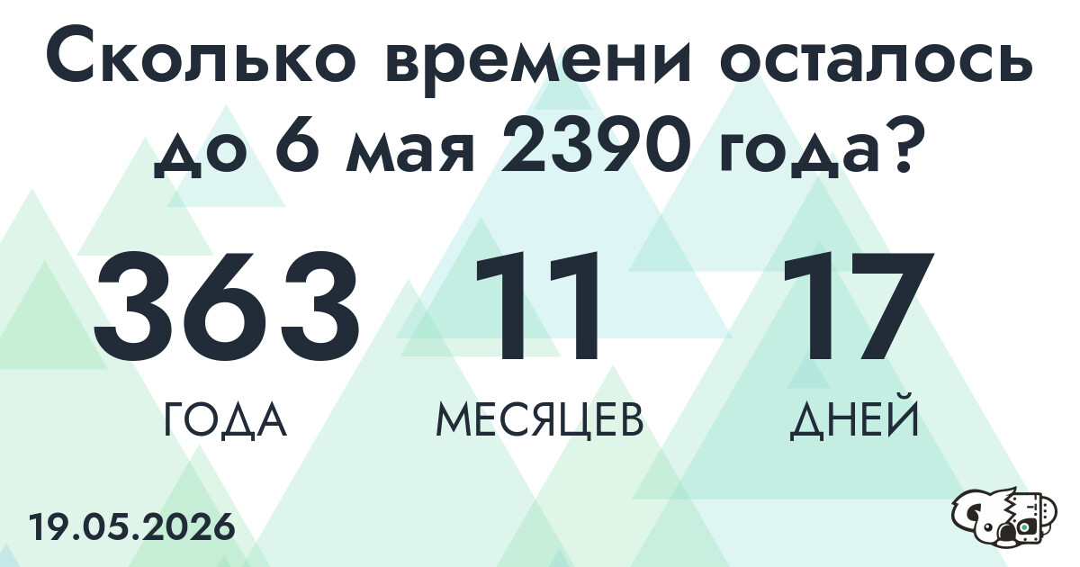 Сколько времени осталось до 6 мая 2390 года