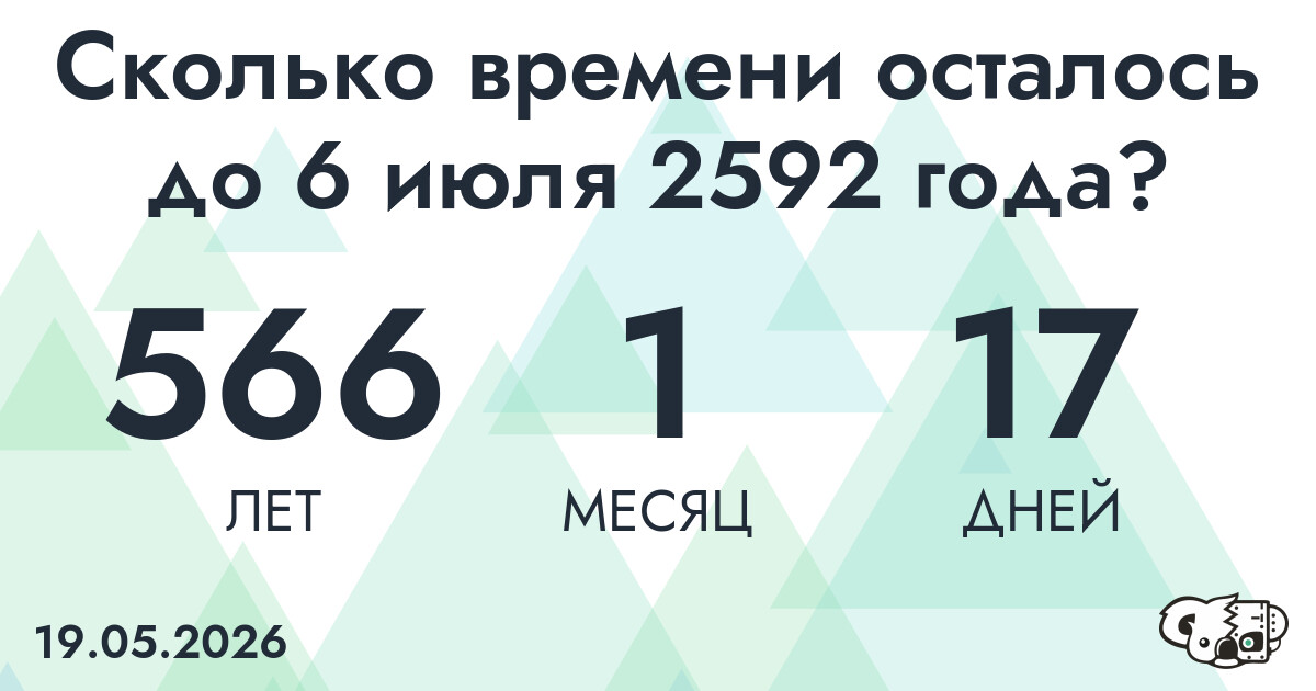 Сколько времени осталось до 6 июля 2592 года