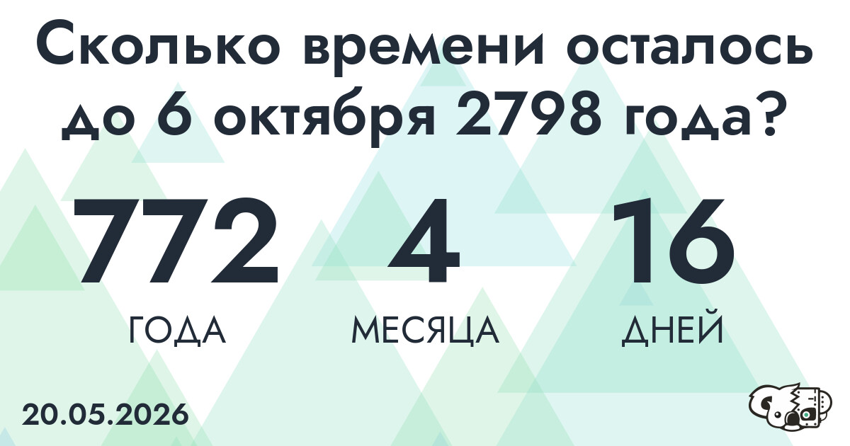 Сколько времени осталось до 6 октября 2798 года