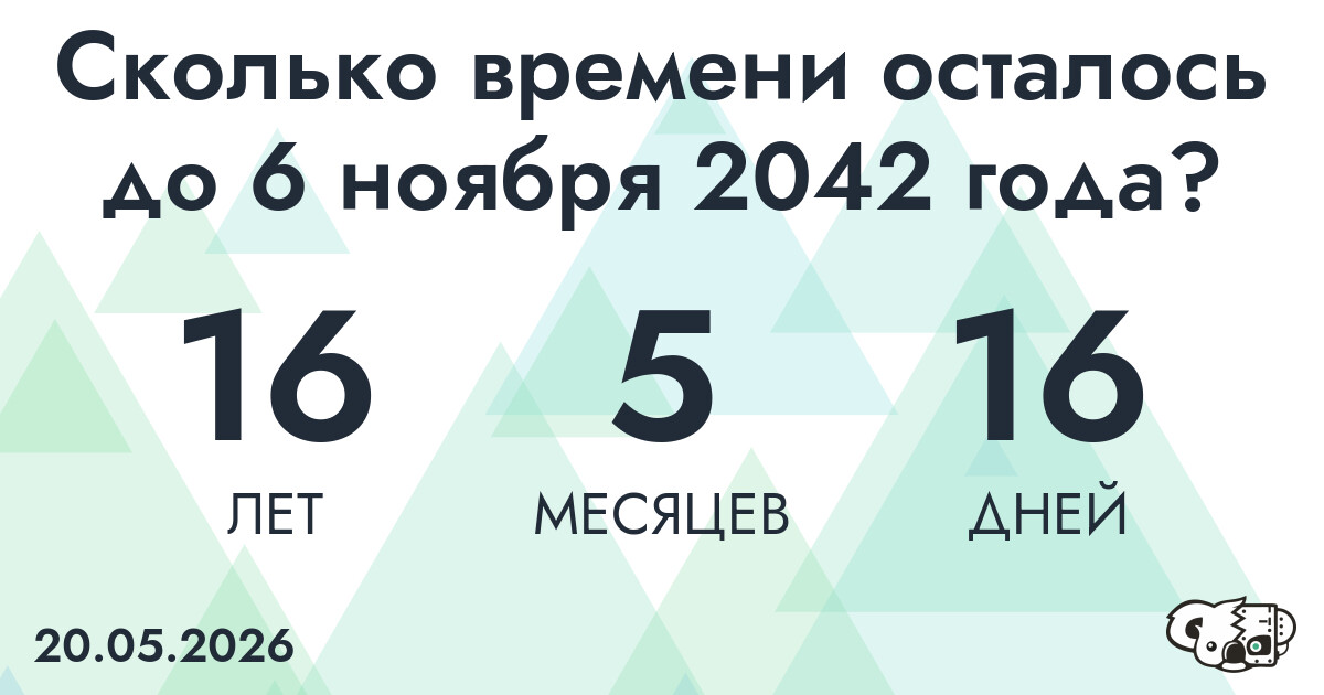 Сколько времени осталось до 6 ноября 2042 года