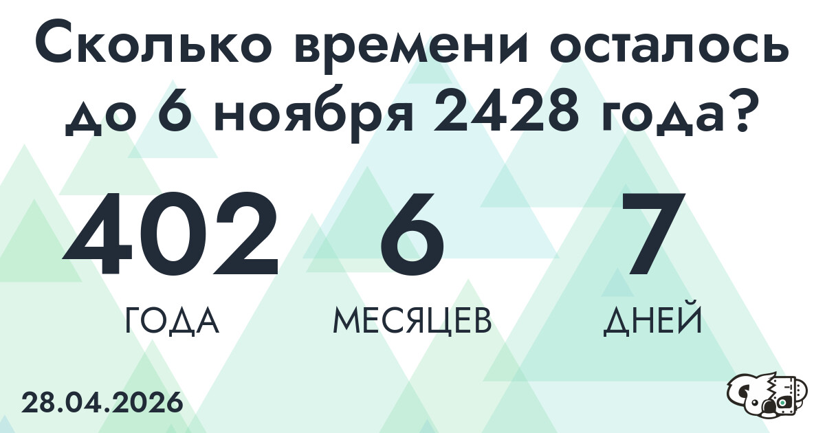 Сколько времени осталось до 6 ноября 2428 года