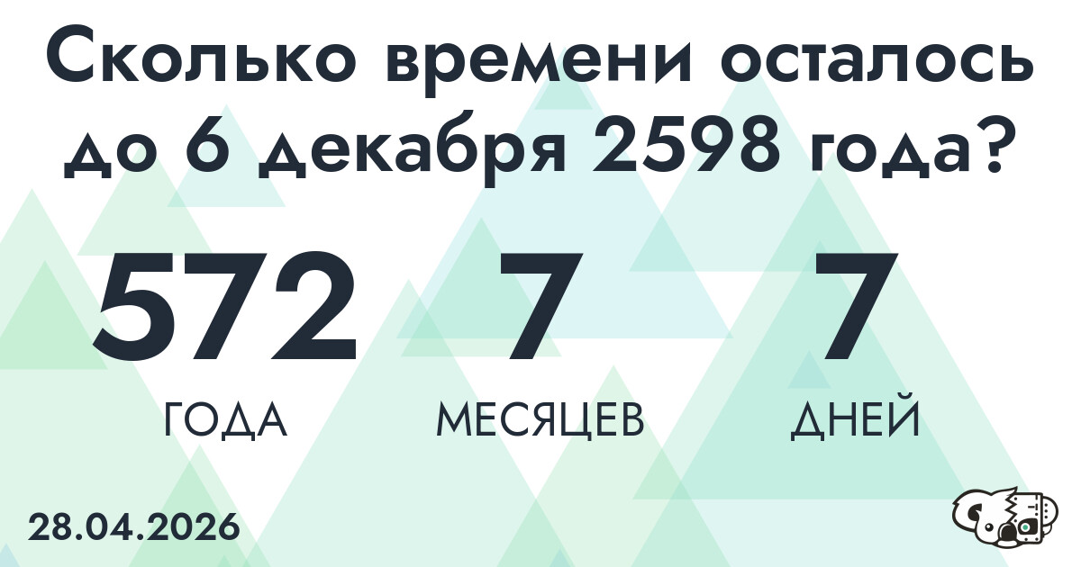 Сколько времени осталось до 6 декабря 2598 года