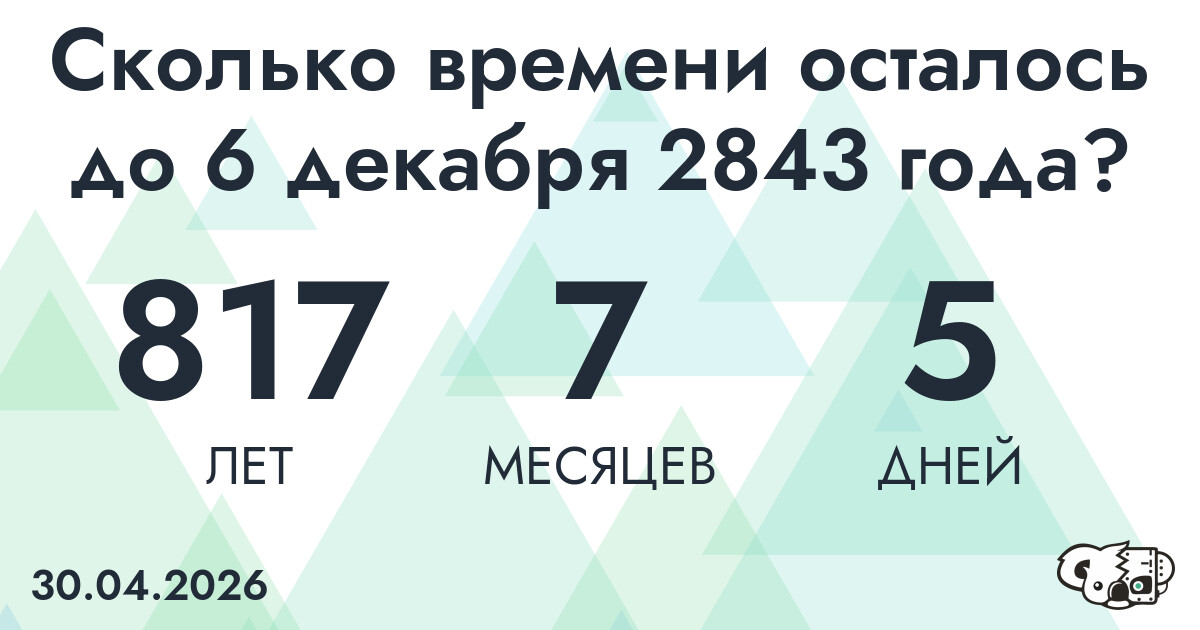 Сколько времени осталось до 6 декабря 2843 года