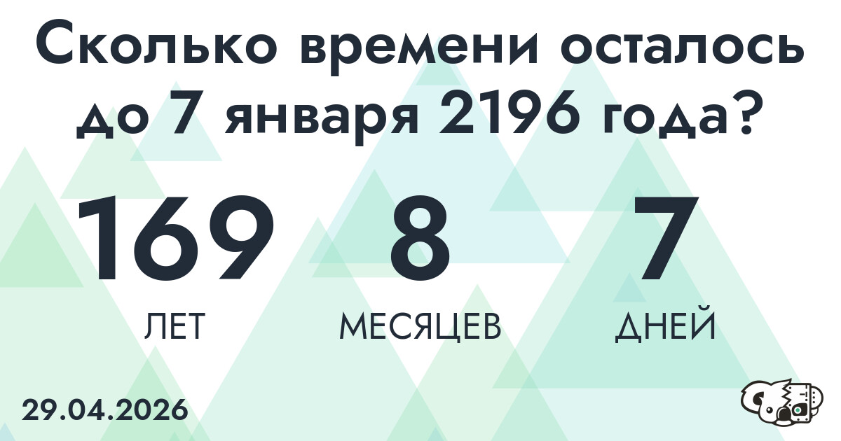 Сколько времени осталось до 7 января 2196 года