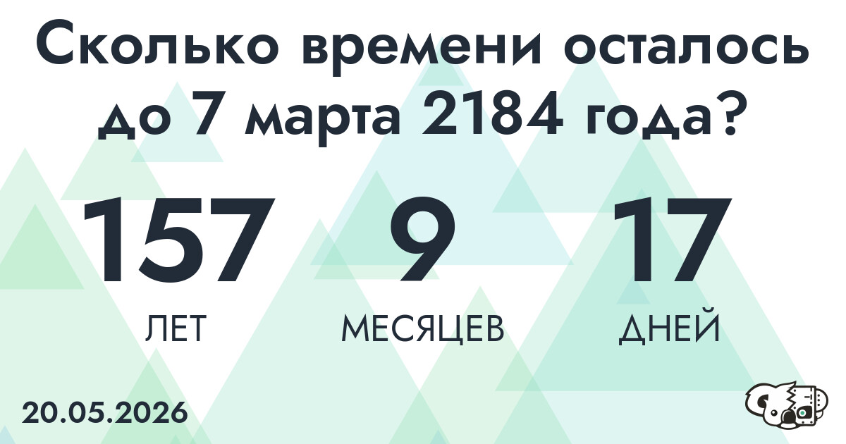 Сколько времени осталось до 7 марта 2184 года