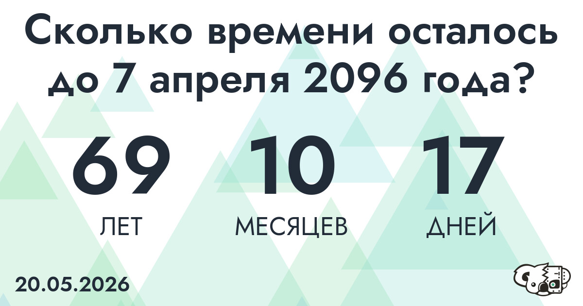 Сколько времени осталось до 7 апреля 2096 года