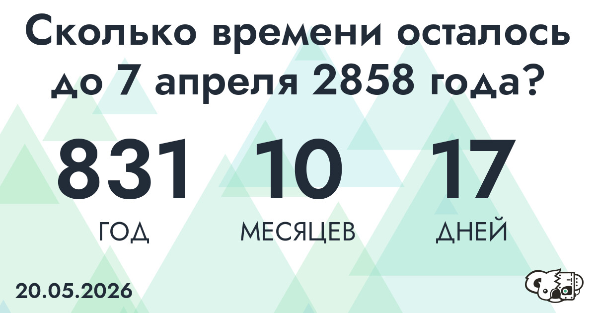 Сколько времени осталось до 7 апреля 2858 года