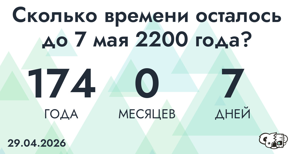 Сколько времени осталось до 7 мая 2200 года