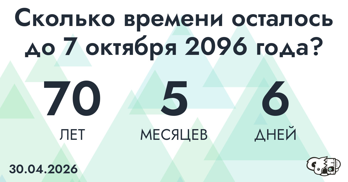 Сколько времени осталось до 7 октября 2096 года